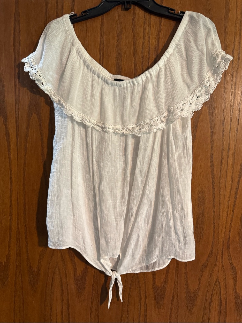 BCX White Off-Shoulder Lace-Trim Tie-Front Blouse
